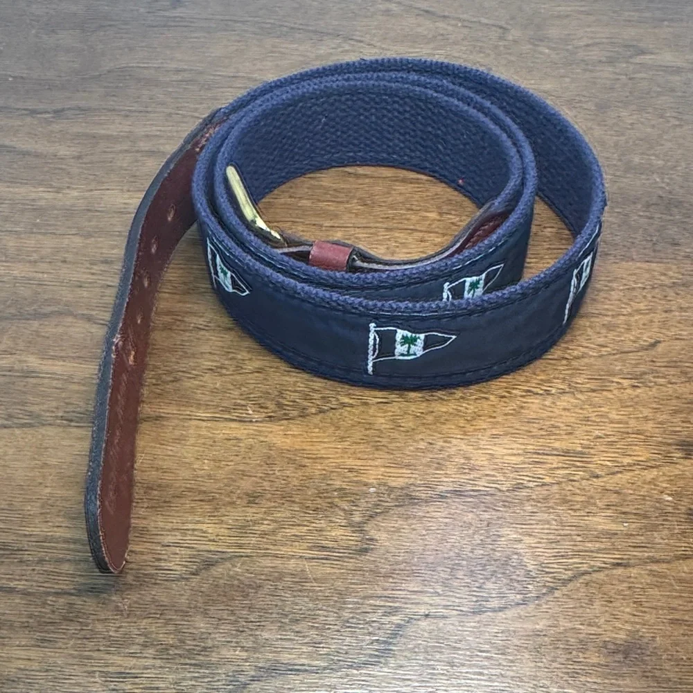 Leather Man Classic Mens Navy Woven Belt w/ Nautical Green & White Flags, sz 40